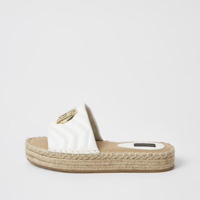 White quilted RI wide fit espadrille sandals