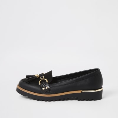 Black tassel front chunky loafers
