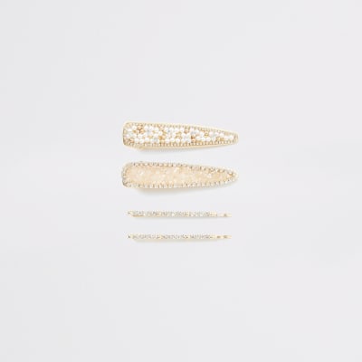 Gold embellished hair clip 4 pack
