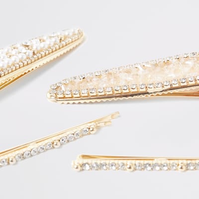 Gold embellished hair clip 4 pack