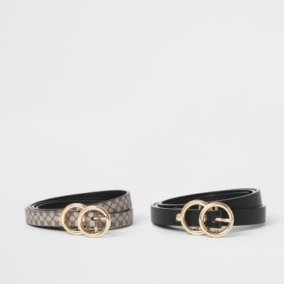 Brown RI mini double ring belt 2 pack