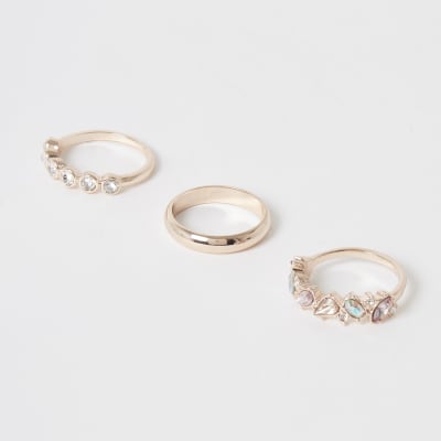 Set van 3 roségouden ringen verfraaid met juwelen