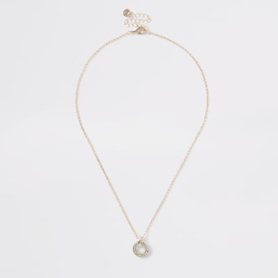 Roségoudkleurige ketting met ronde hanger met siersteentjes