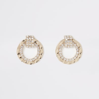 Clous d'oreilles dorés cercles à strass