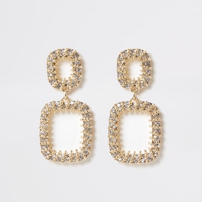 Gold colour diamante wrap drop earrings