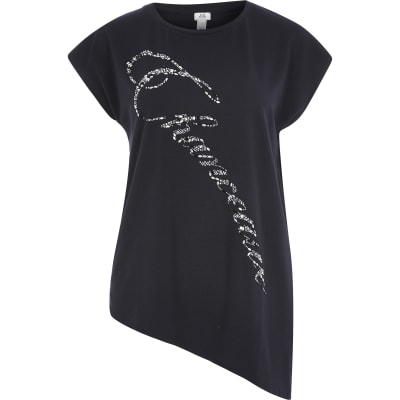 Navy 'Chanceaux' embellished T-shirt