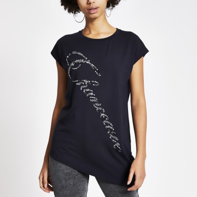 Navy 'Chanceaux' embellished T-shirt