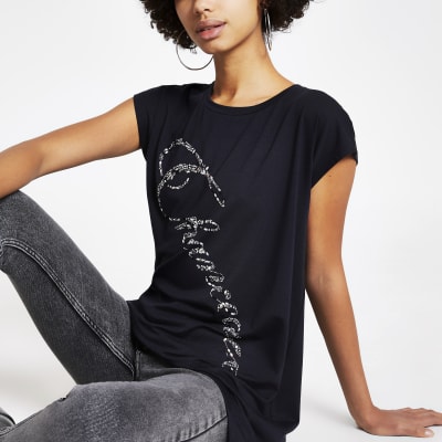 Navy 'Chanceaux' embellished T-shirt