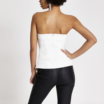 White diamante belted bandeau top