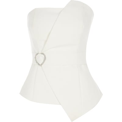 White diamante belted bandeau top