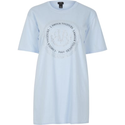 Blue diamante RVR crest boyfriend T-shirt