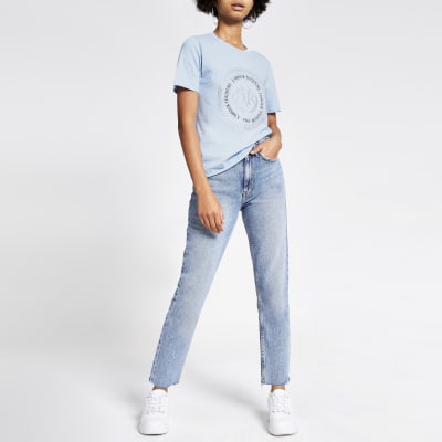 Blue diamante RVR crest boyfriend T-shirt