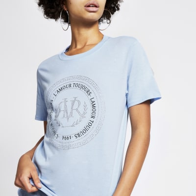Blue diamante RVR crest boyfriend T-shirt