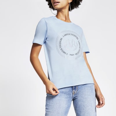 Blue diamante RVR crest boyfriend T-shirt