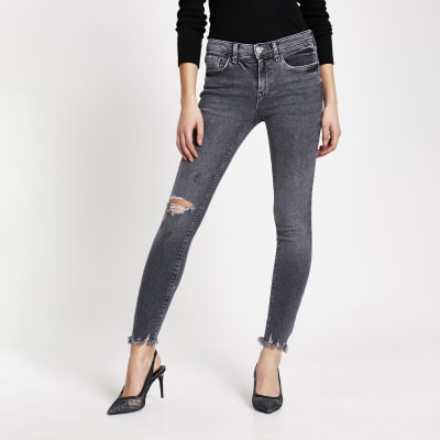 Grijze ripped Amelie skinny jeans met halfhoge taille