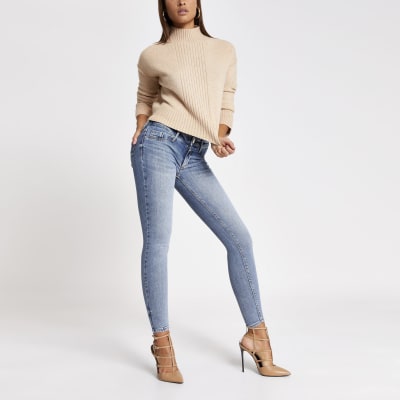 Blaue Skinny New Fit Jeans mit niedrigem Bund