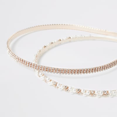 Roségouden verfraaide hoofdband set van 2