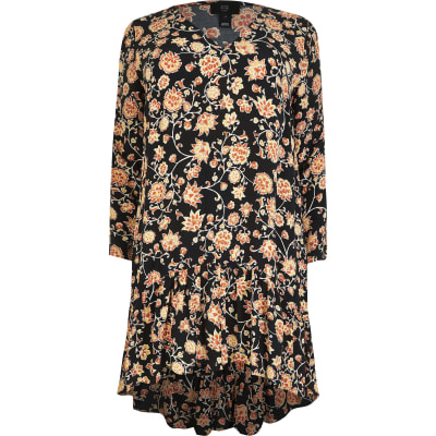 Plus black floral midi swing dress