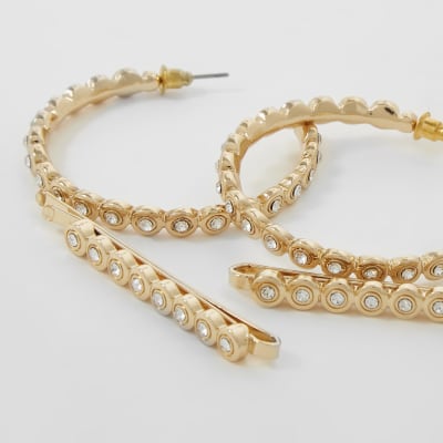 Gold colour diamante hoop and hairclip pack
