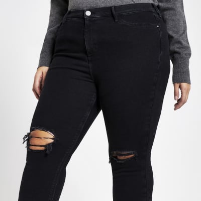 Plus black Molly ripped mid rise jeggings
