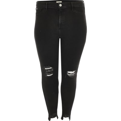 Plus black Molly ripped mid rise jeggings