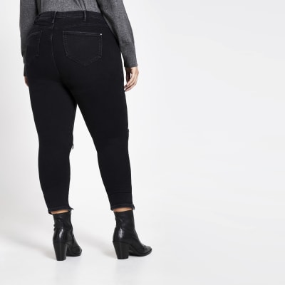 Plus black Molly ripped mid rise jeggings