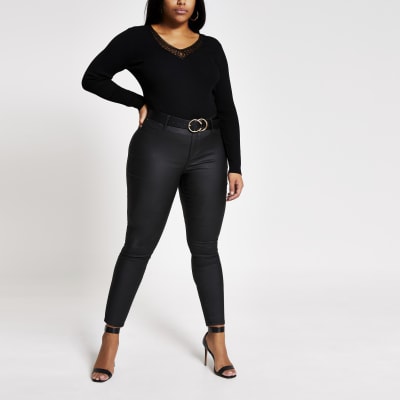 Plus black embroidered V neck top