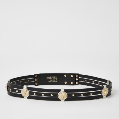Ceinture noire ornée de têtes de lion