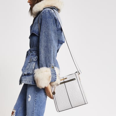 Grey RI embossed cross body messenger bag