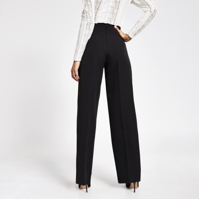 Black buckle side wide leg trousers