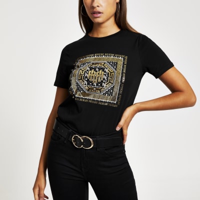 Zwart boyfriend fit T-shirt met folieprint