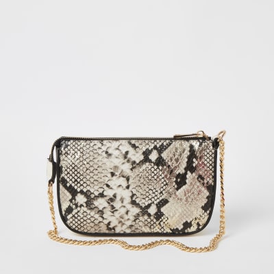 Beige snake print mini underarm bag