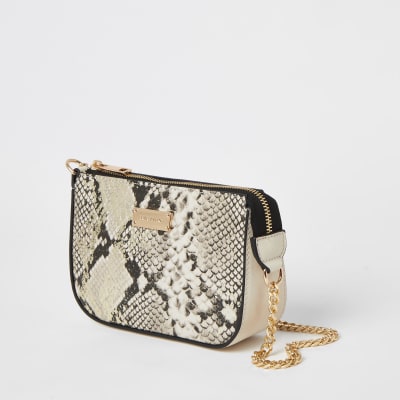 Beige snake print mini underarm bag