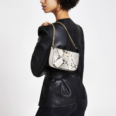 Beige snake print mini underarm bag