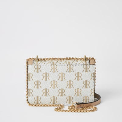 Mini sac bandoulière beige à logo RI