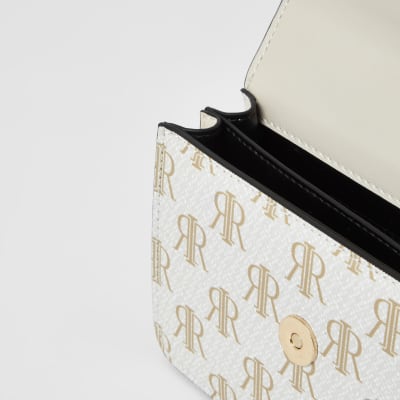 Kleine beige crossbodytas met RI-monogram