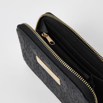 Black RI embossed mini zip around purse
