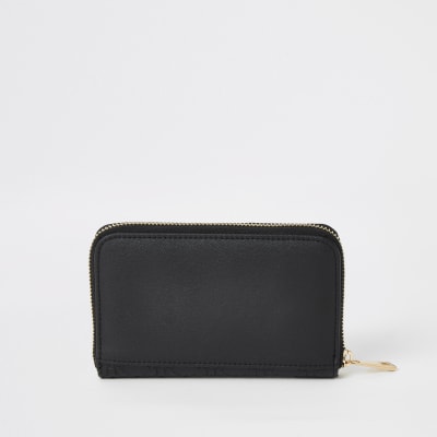 Black RI embossed mini zip around purse