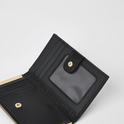 Black croc embossed mini fold out purse