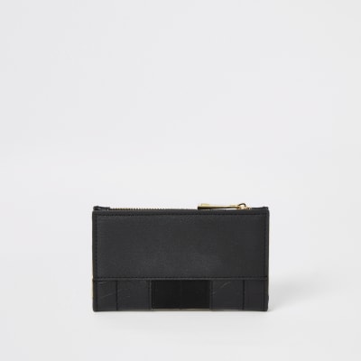 Black croc embossed mini fold out purse