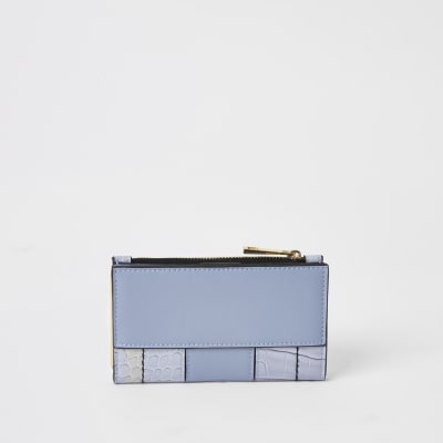 Blue croc embossed mini fold out purse