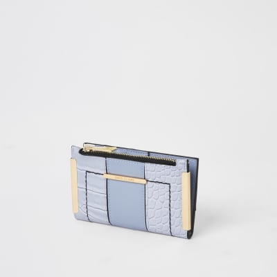 Blue croc embossed mini fold out purse