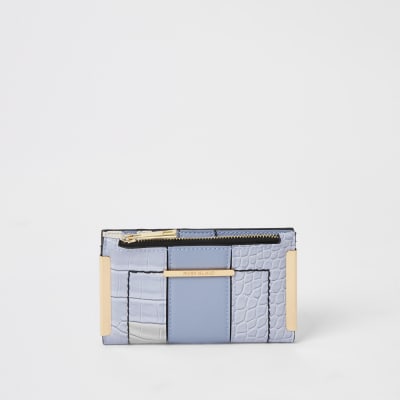 Blue croc embossed mini fold out purse