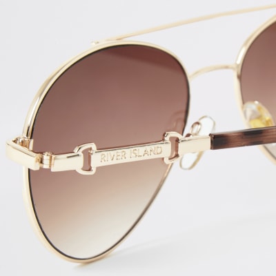 Gold snaffle arm aviator sunglasses