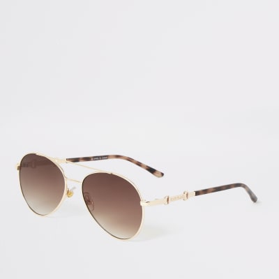 Gold snaffle arm aviator sunglasses