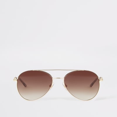 Gold snaffle arm aviator sunglasses