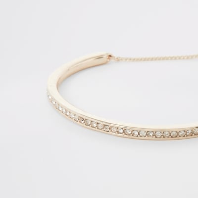 Roségoudkleurige brede armband met stras