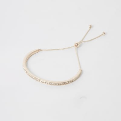 Rose gold tone diamante lariat cuff bracelet