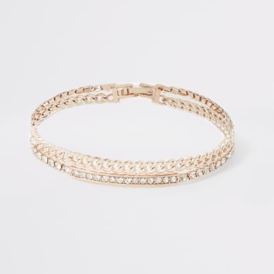 Strass-Armband im Lagenlook in Roségold