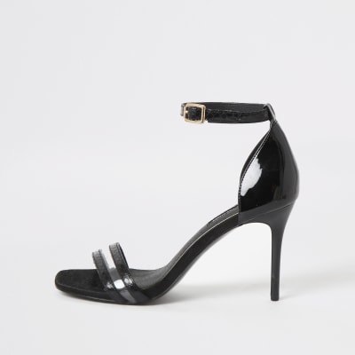 Black textured barely there heeled sandals